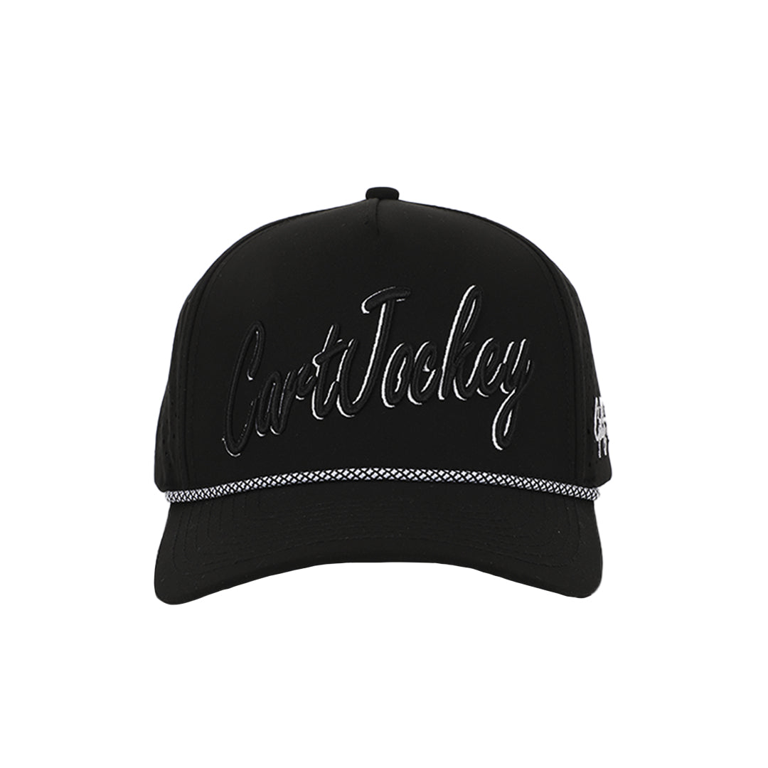 a Cart Jockey Golf Signature Midnight Rope Hat with a white logo on it.