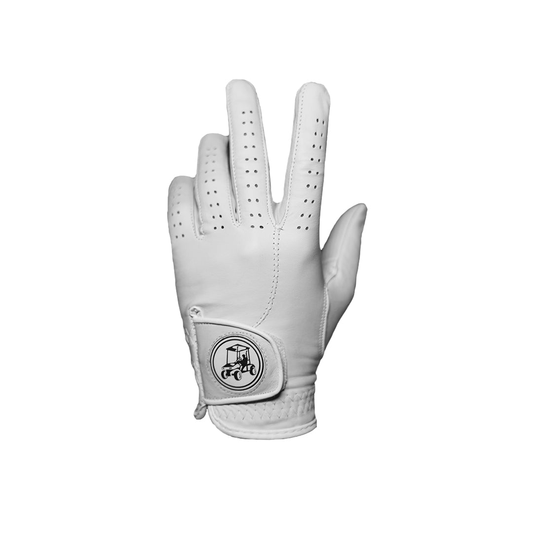 a Magnetic Golf Glove - White by Cart Jockey Golf with a logo on it.