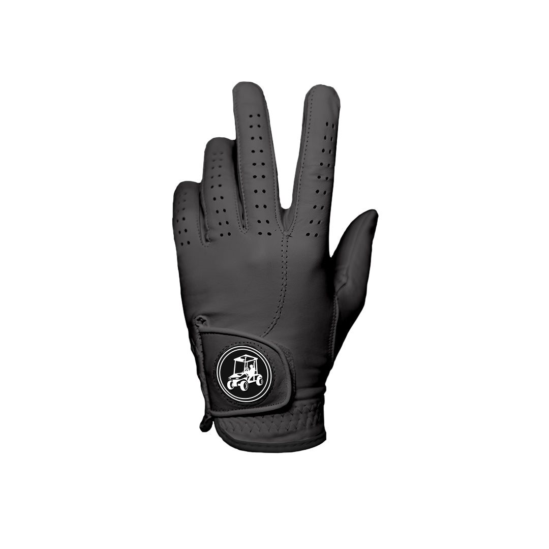 a Magnetic Golf Glove - Grey with the Cart Jockey Golf logo on it.