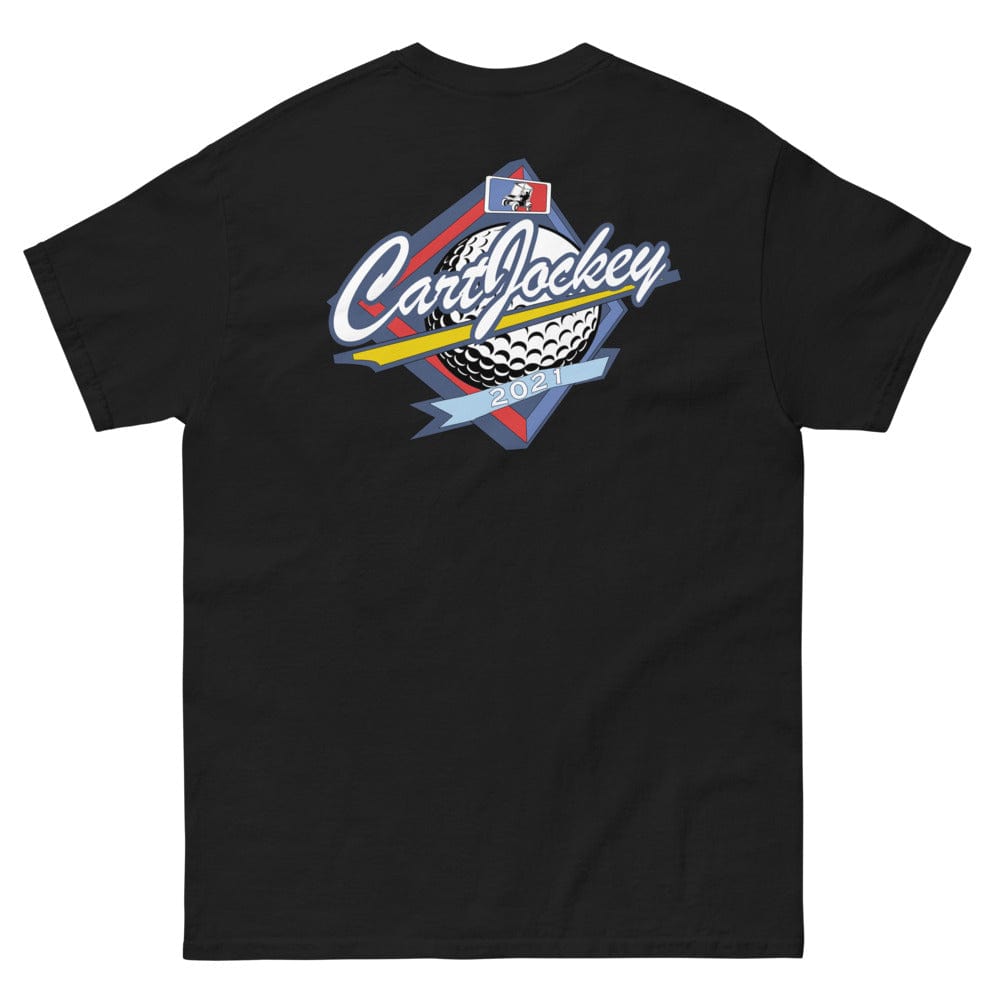 A Men's Cart Jockey Graphic tee with a colorful logo on it.