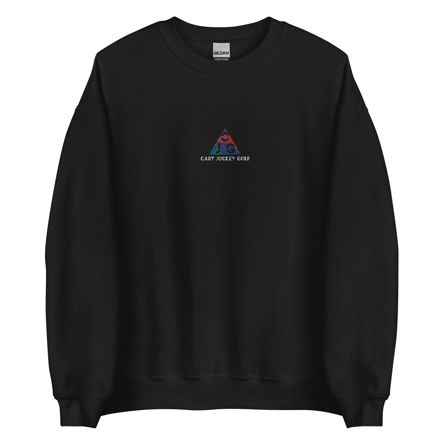 a black Triangle Embroidered Crewneck with an image of a triangle on it by Cart Jockey Golf.