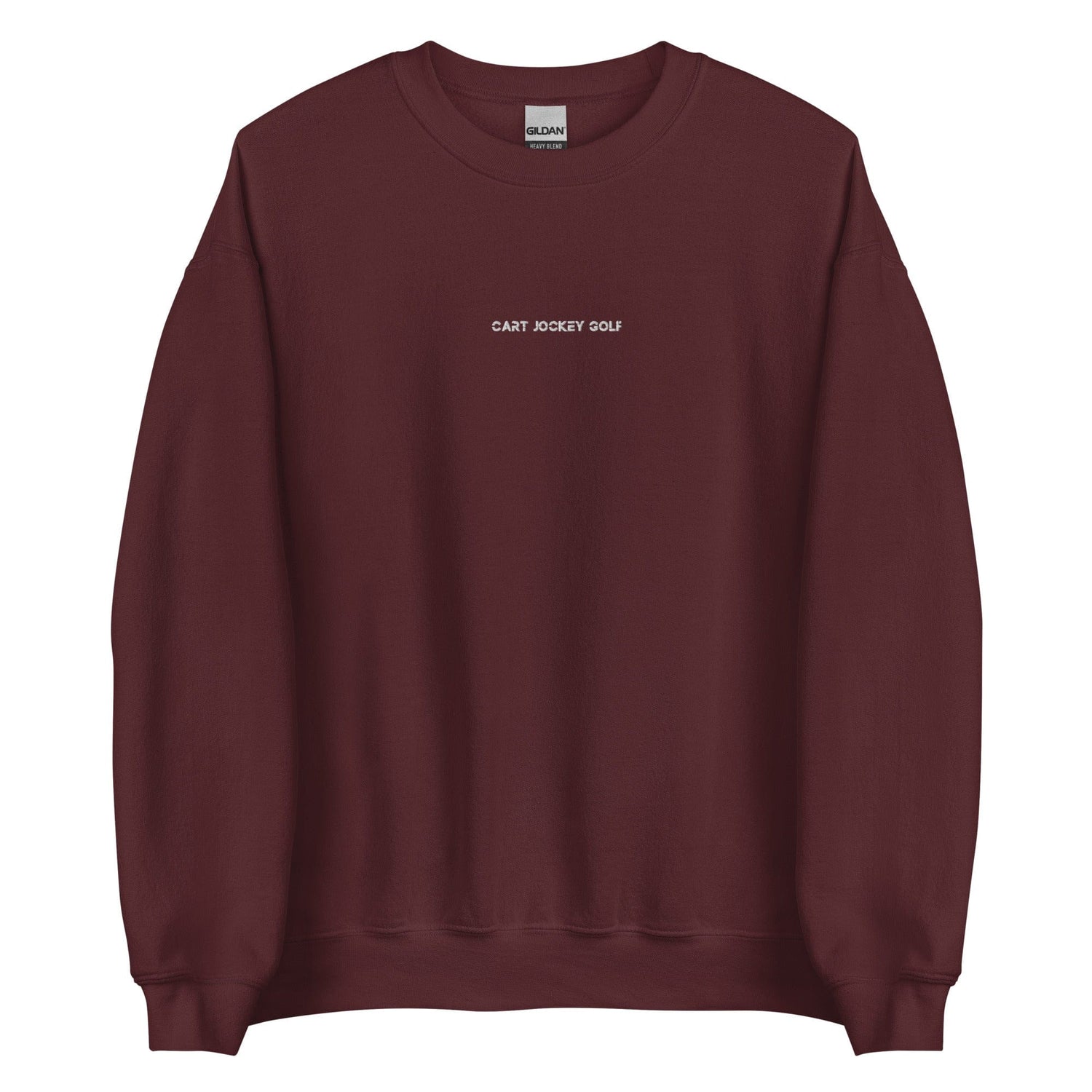 a maroon Simple Embroidered Crewneck sweatshirt by Cart Jockey Golf with the words 'you are not alone' on it.