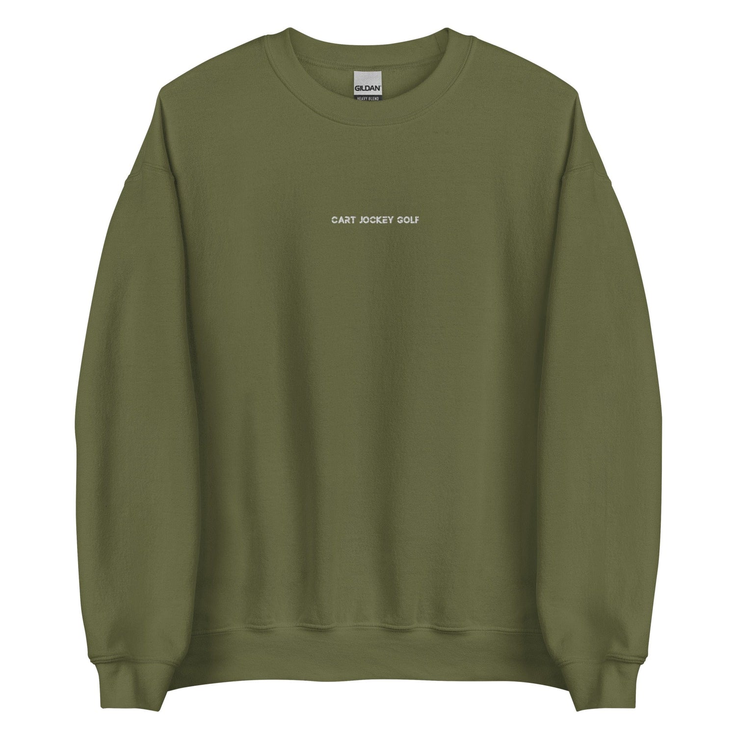a green Simple Embroidered Crewneck sweatshirt with the words 'don't let go' on it by Cart Jockey Golf.