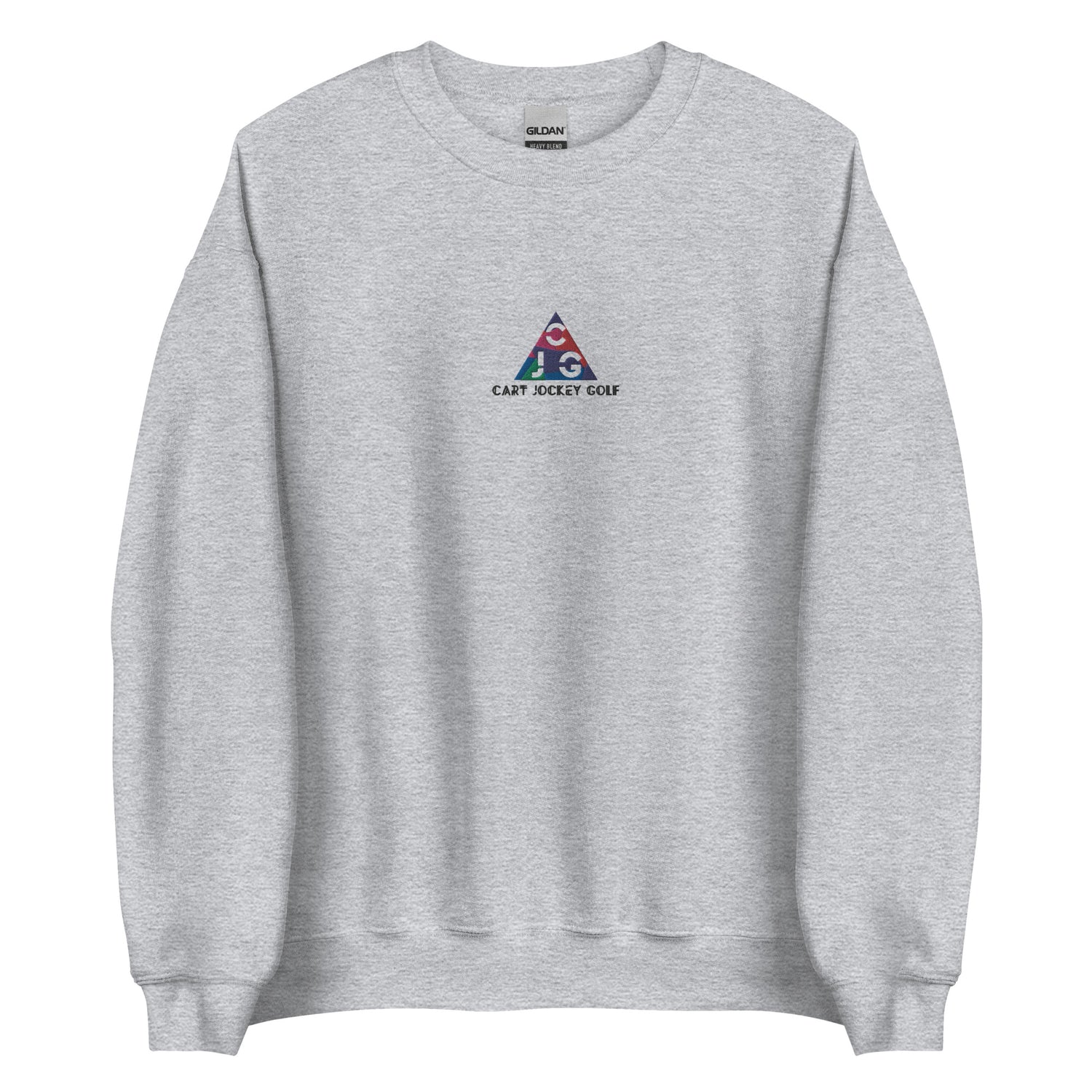 a grey Triangle Embroidered Crewneck sweatshirt from Cart Jockey Golf.