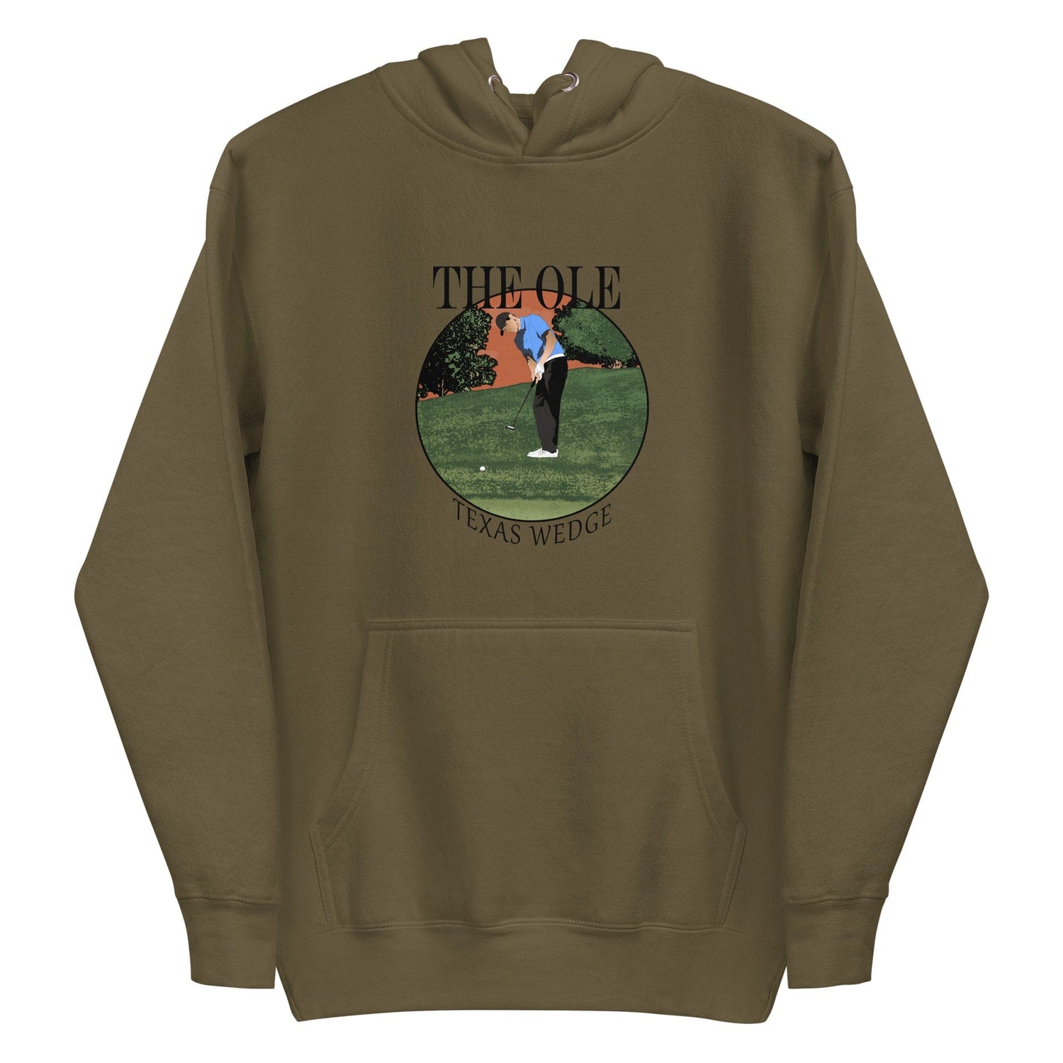 a Texas Wedge Hoodie with a picture of a golf player on it from Cart Jockey Golf.