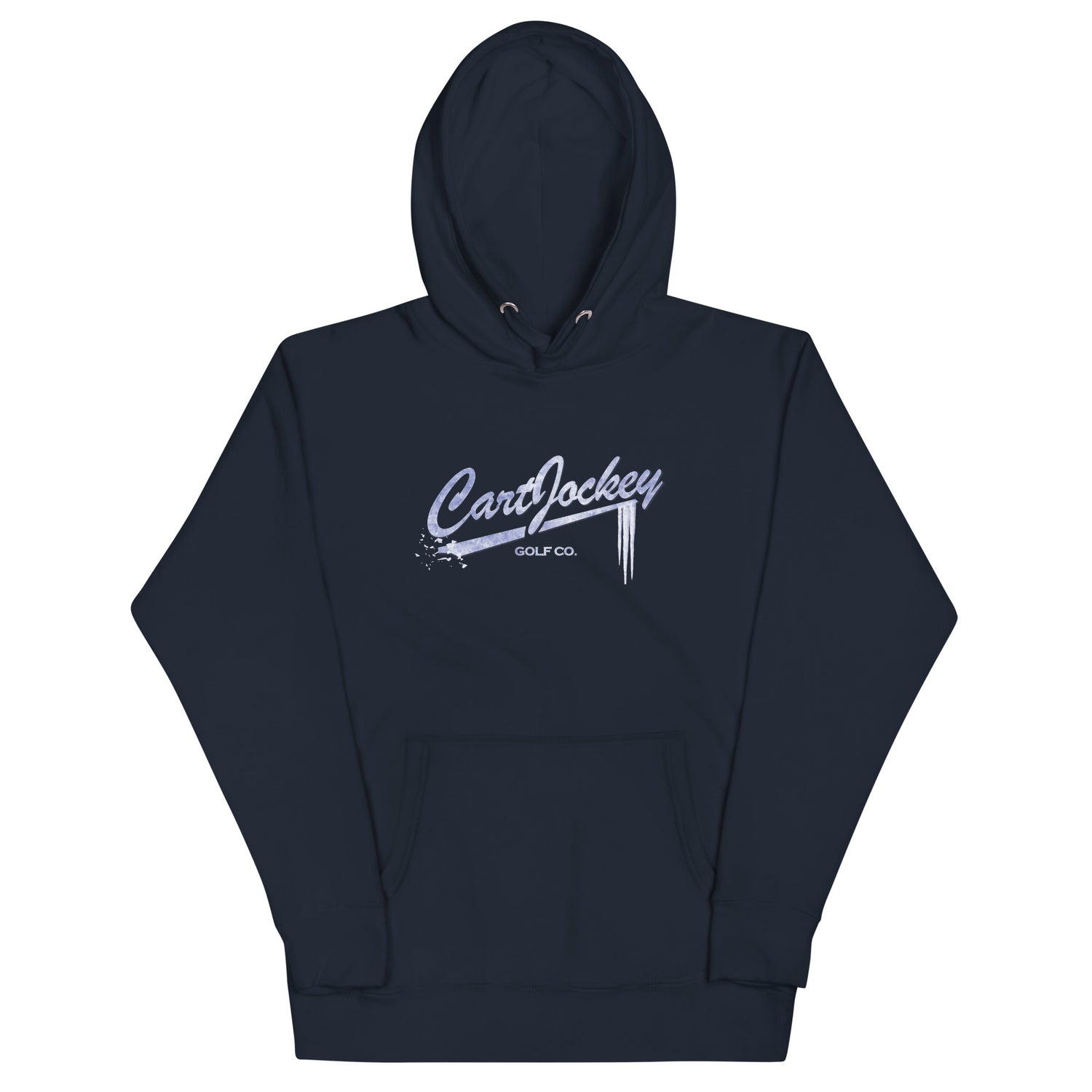 a navy Frost Hoodie with the words 'coordinating' on it by Cart Jockey Golf.