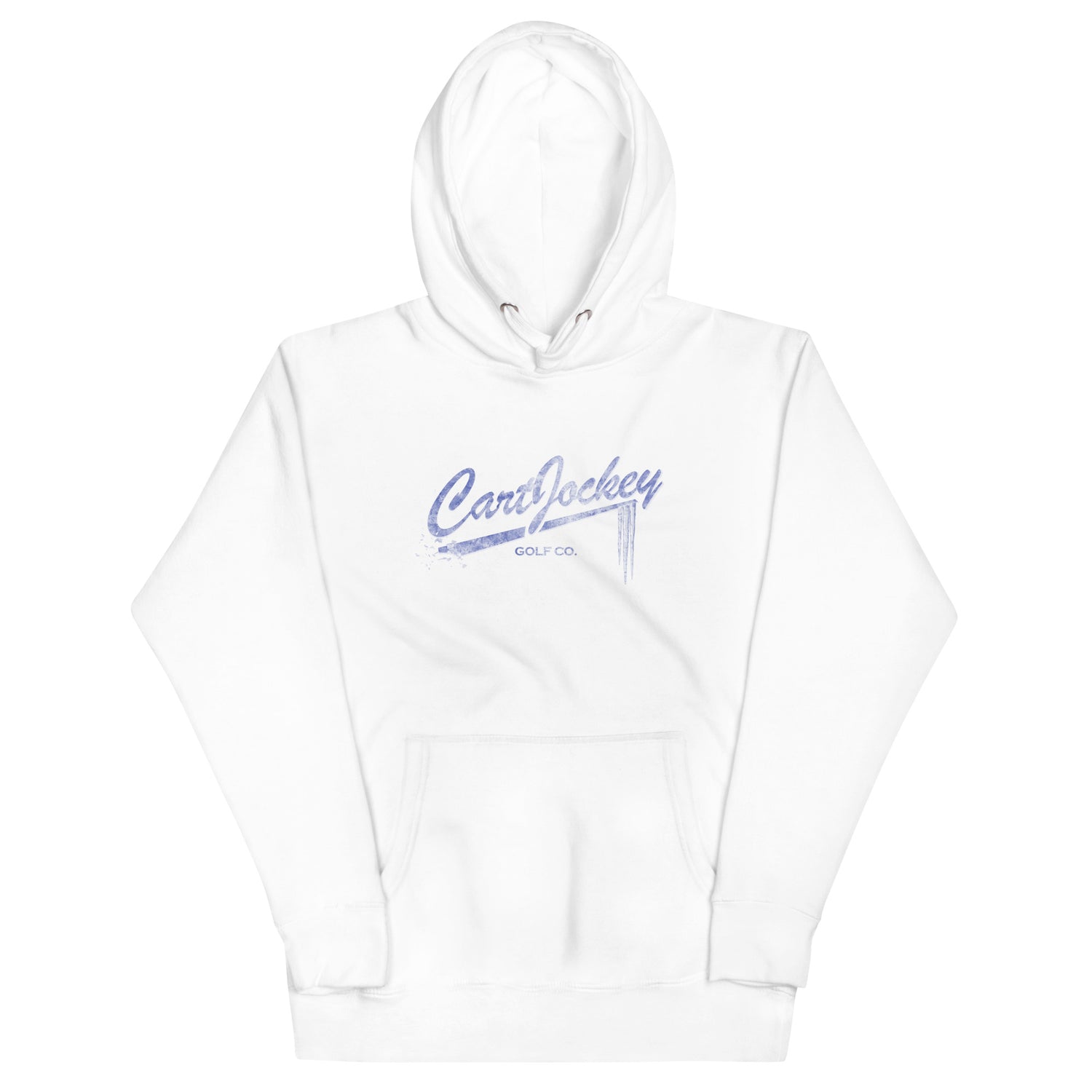 a Frost Hoodie by Cart Jockey Golf with a blue logo on it.